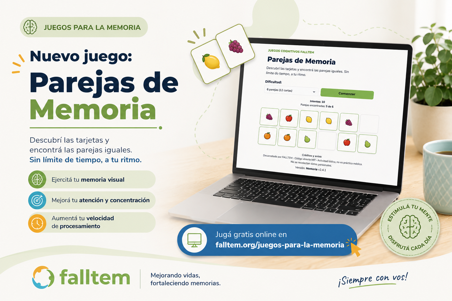 Parejas de Memoria 🍎🍎: un juego para ejercitar la memoria visual y mantener la mente activa 🧠
