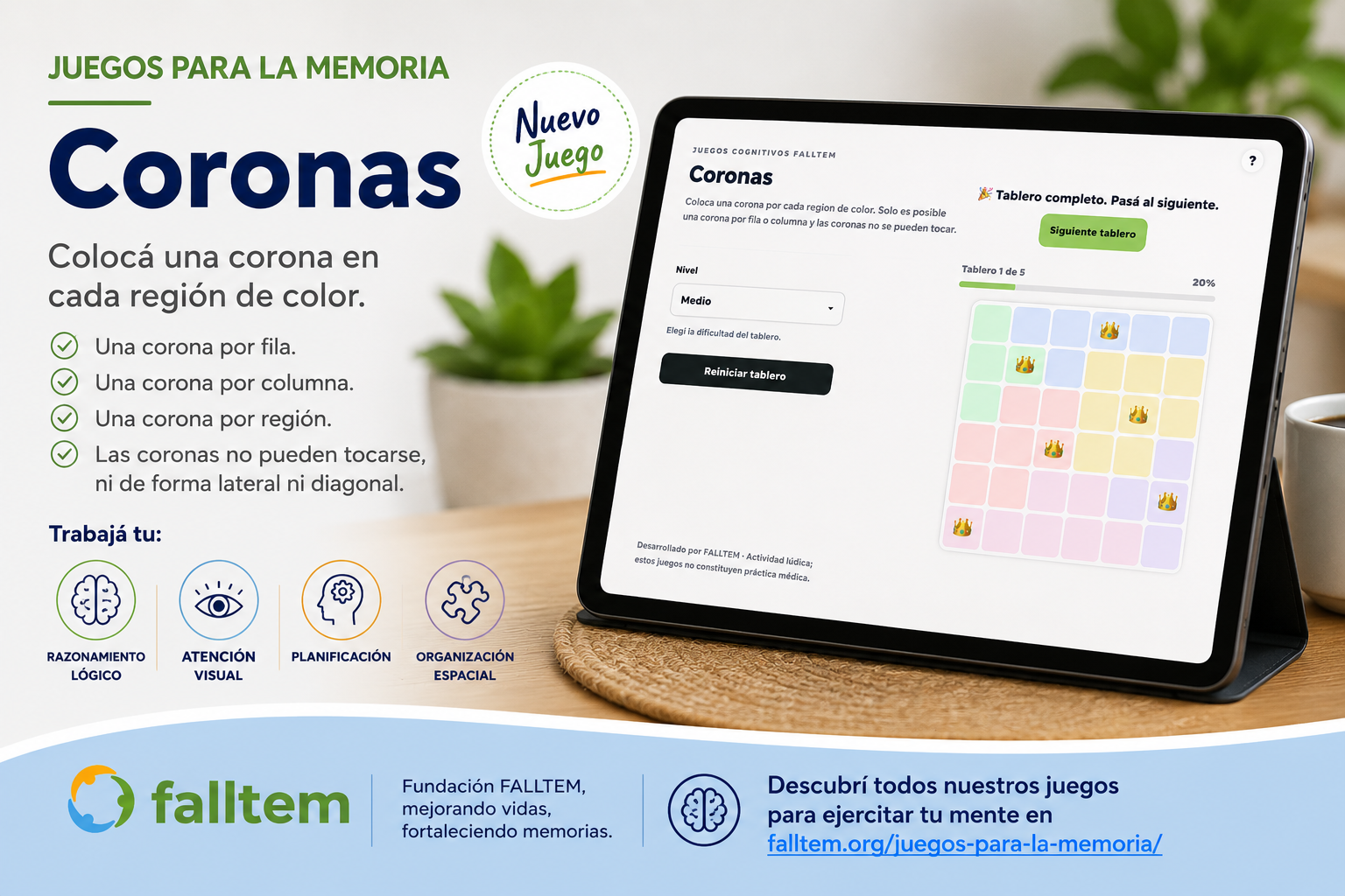 👑 Coronas: colocá una corona en cada región y resolvé el desafío